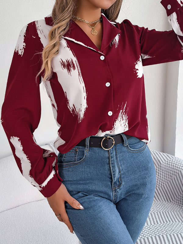 Women's contrasting color striped long-sleeved shirt