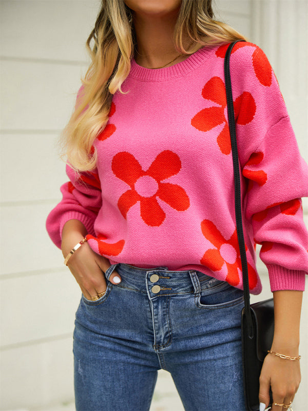 Long sleeve pullover floral pullover sweater