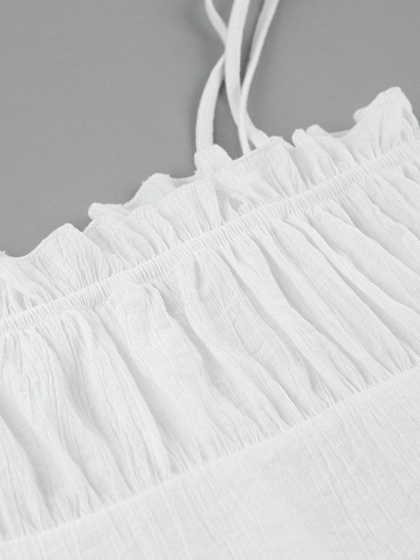 White V-Neck Ruffle Tight Sling Dress