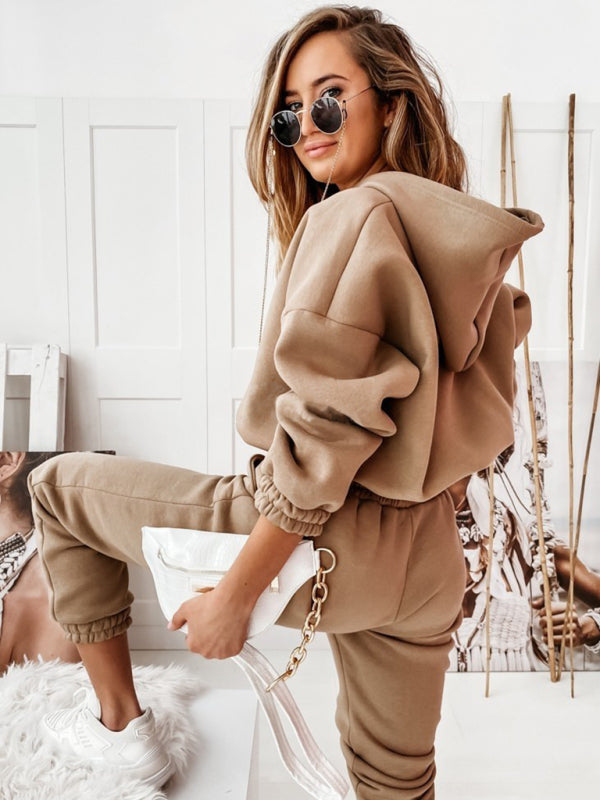 Casual sports hooded long-sleeved trousers two-piece set