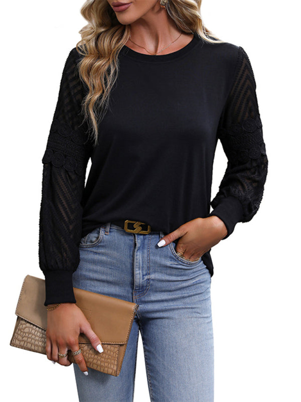 Women's Solid Color Long Sleeve Round Neck Top