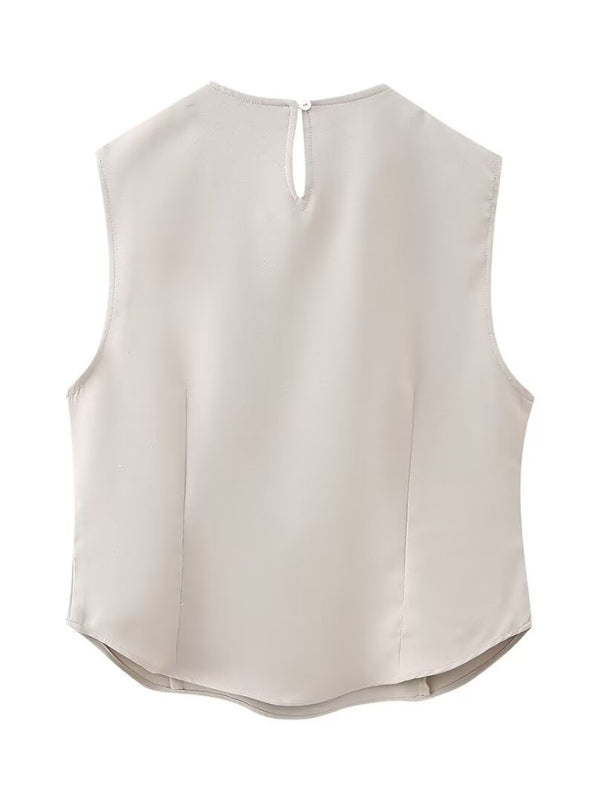 Round neck slim sleeveless vest + skirt set