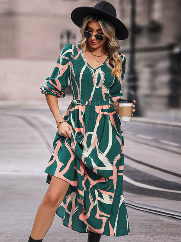 Ladies Printed Long Sleeve Dress