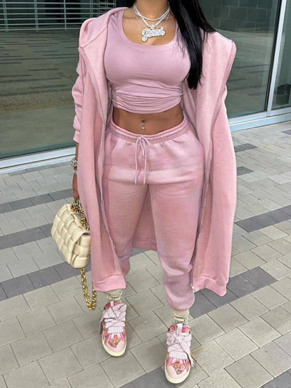Women's long-sleeved hooded casual sports two-piece set