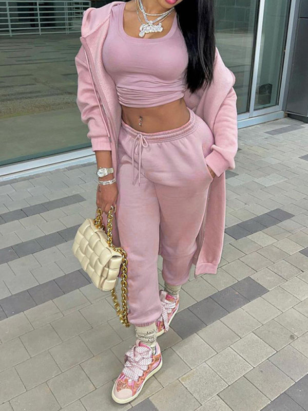Women's long-sleeved hooded casual sports two-piece set