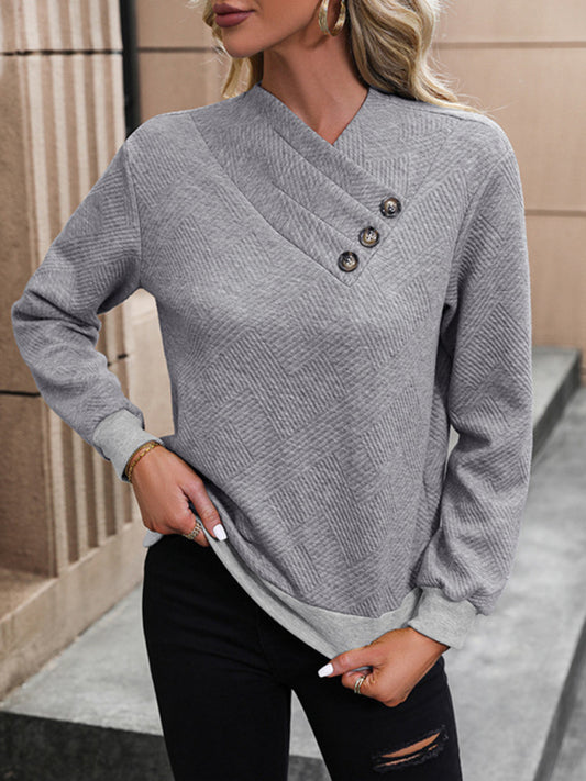Women's casual solid color long-sleeved sweatshirt