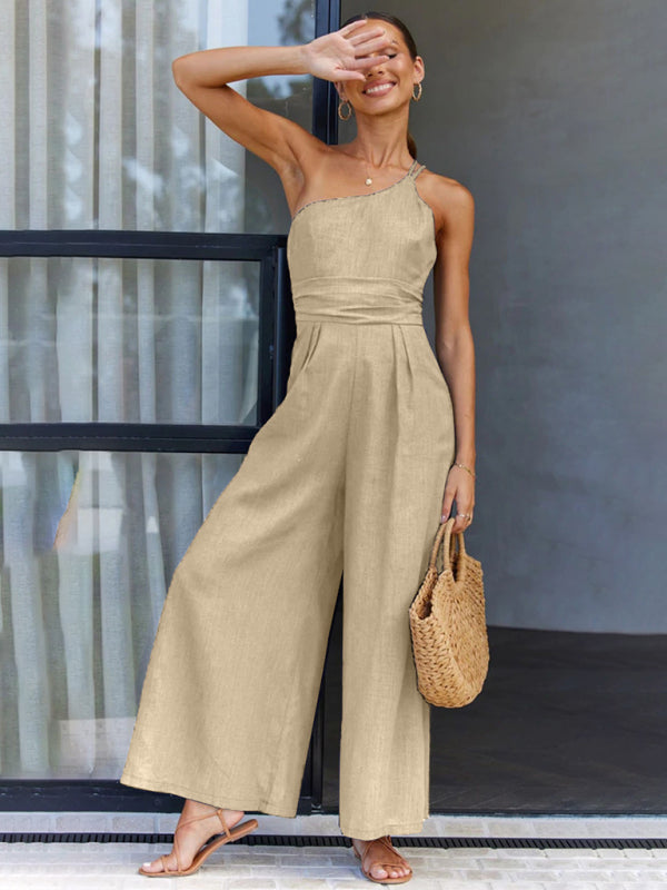 Casual, comfortable and refreshing sleeveless waistless backless loose wide-leg jumpsuit