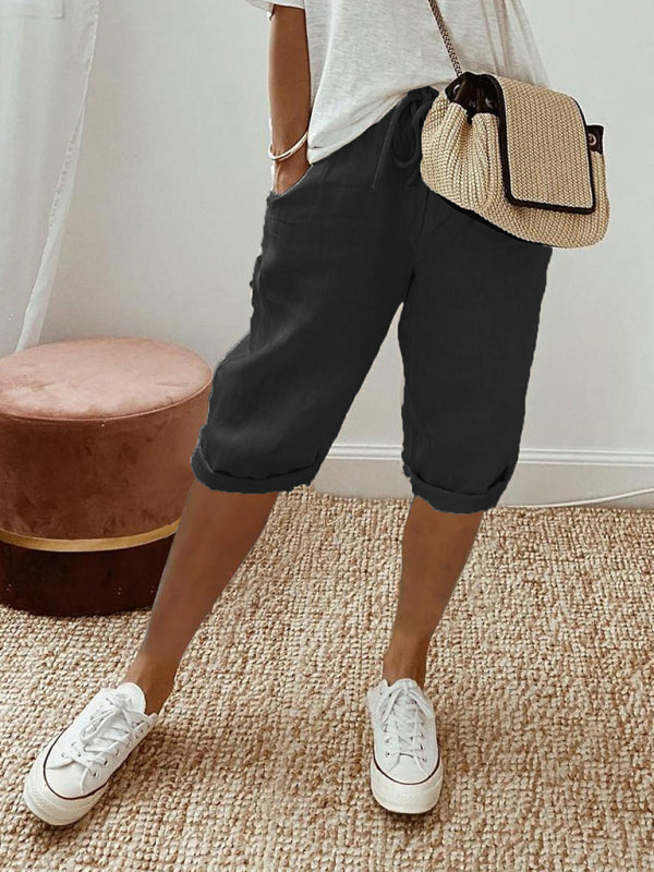 Women's pocket elastic casual trousers