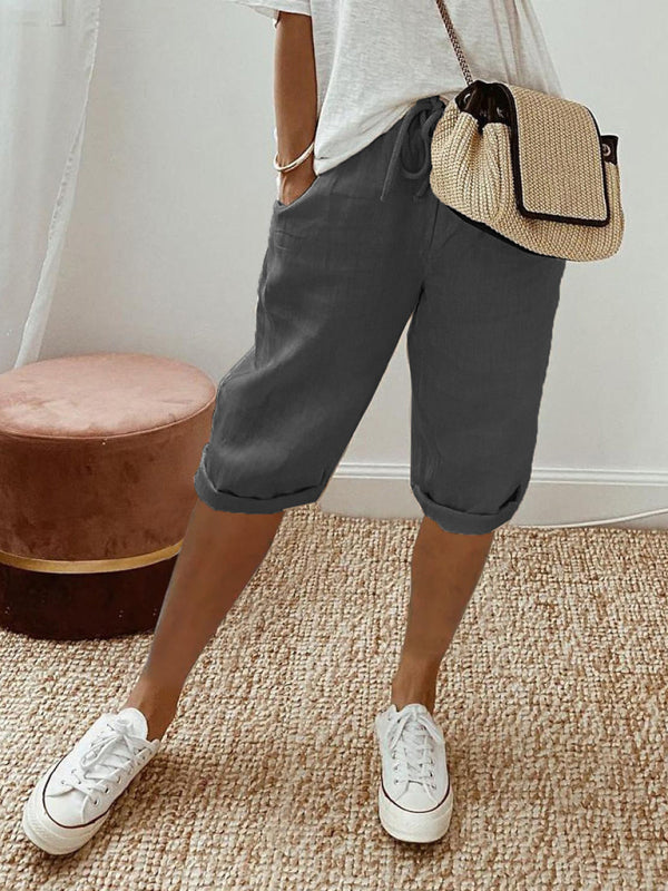 Women's pocket elastic casual trousers