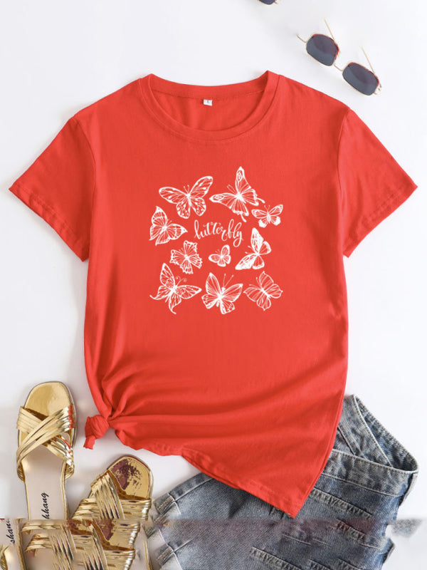Women's Butterfly Print Round Neck Short Sleeve T-Shirt