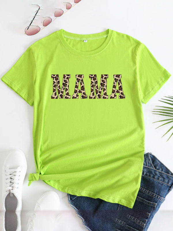 Women's MAMA Printed Round Neck Short Sleeve T-Shirt