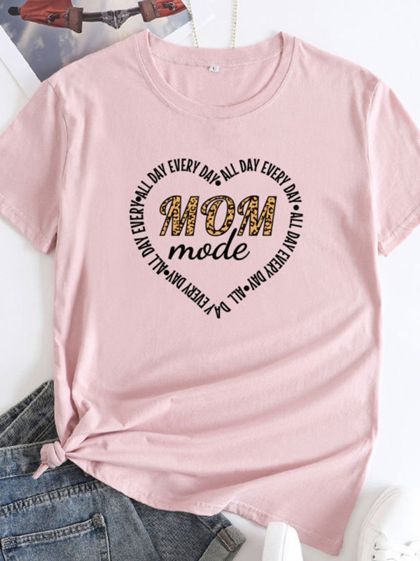 Women's Mom Love Printed Round Neck Short Sleeve T-Shirt