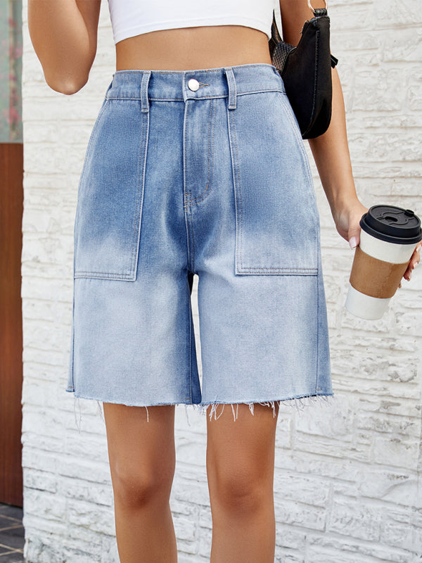 Women's washed casual gradient denim style shorts