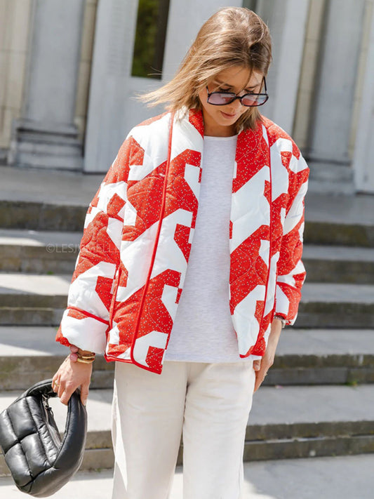 Trendy Loose Winter Print Quilted Jacket