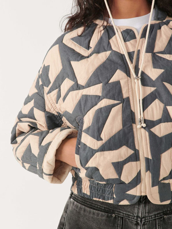 Trendy Loose Winter Print Quilted Jacket