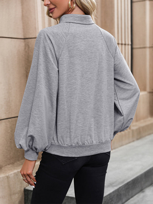 Long sleeve lapel solid color sweatshirt