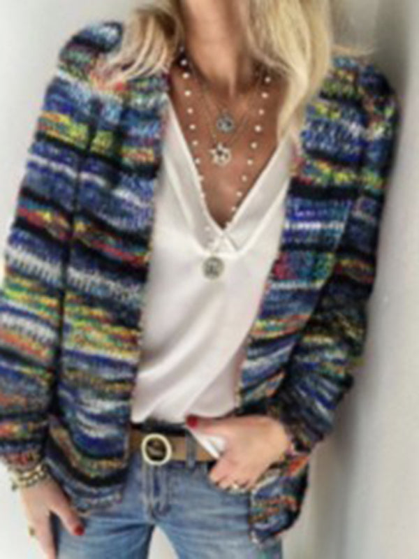 Women's knitted color striped cardigan