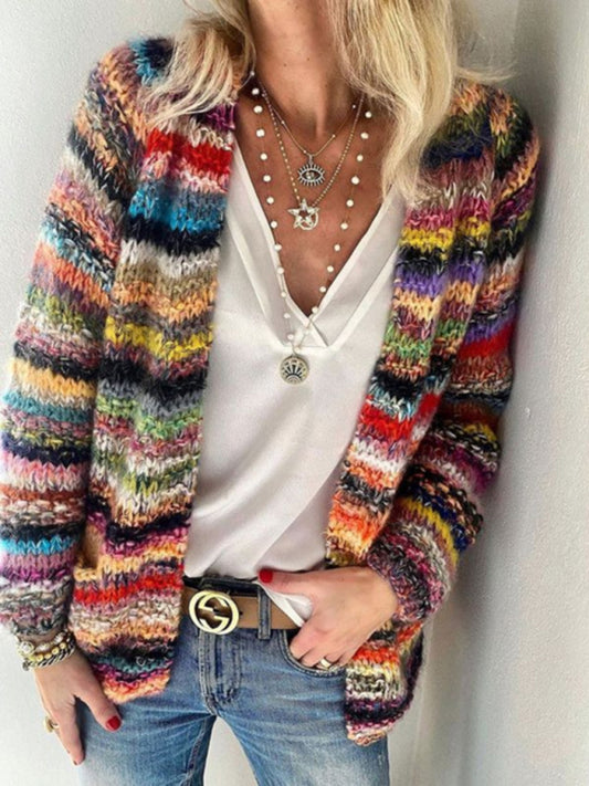 Women's knitted color striped cardigan