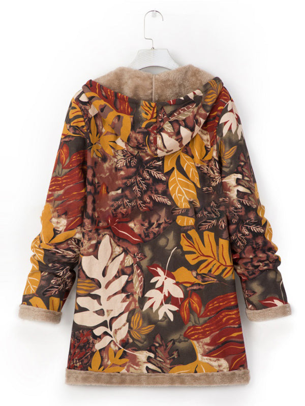 नई महिलाओं के लिए सूती और लिनेन मुद्रित हुड वाला स्वेटर गर्म आलीशान जैकेट