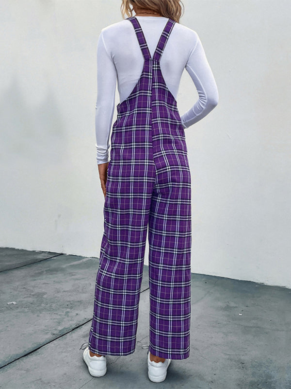 Women's casual plaid overall