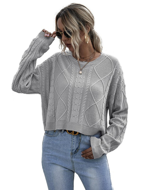 नया ढीला लंबी आस्तीन वाला पतला मोड़ वाला ठोस रंग का स्वेटर