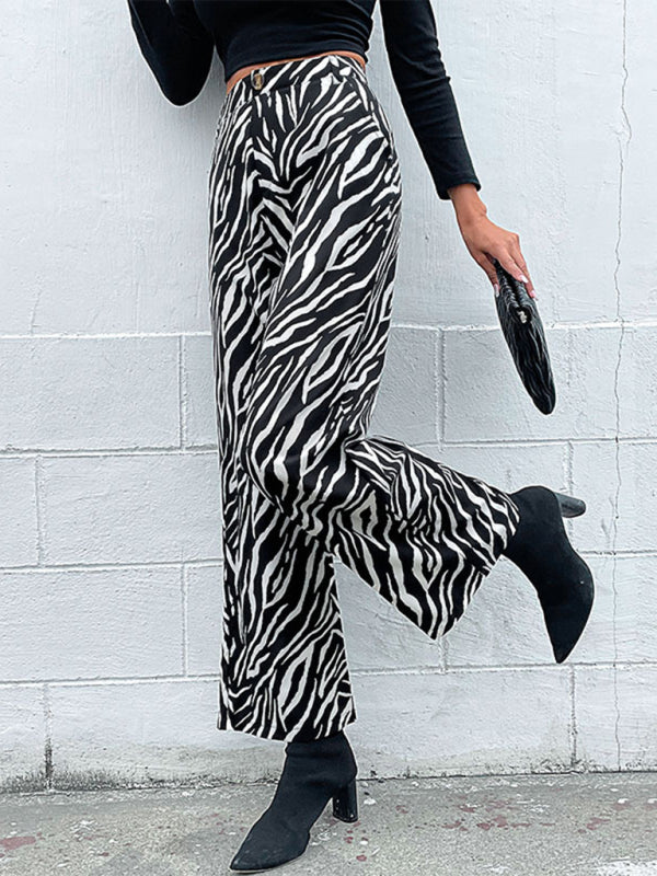 Women's commuter zebra print wide leg pants