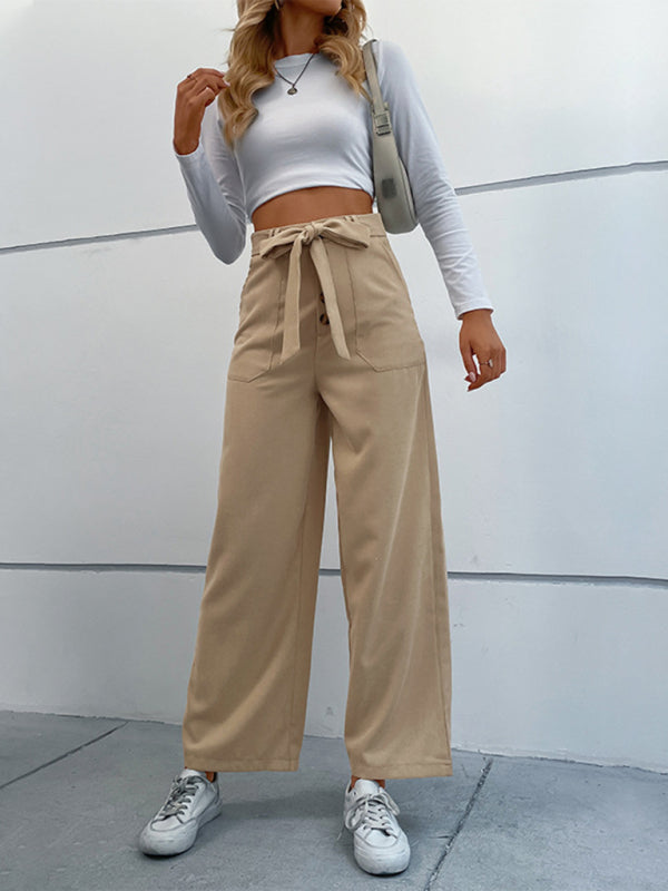 Women's straight solid color casual trousers