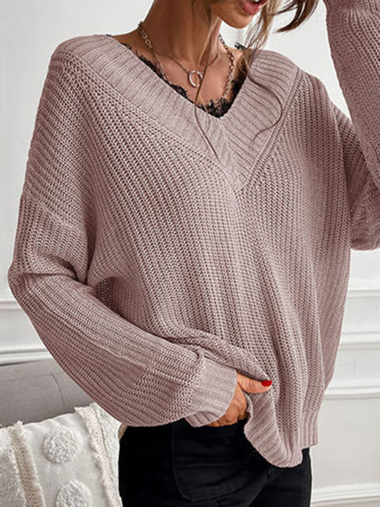 महिलाओं के लिए पैचवर्क लेस पुलओवर ठोस रंग बुना हुआ स्वेटर