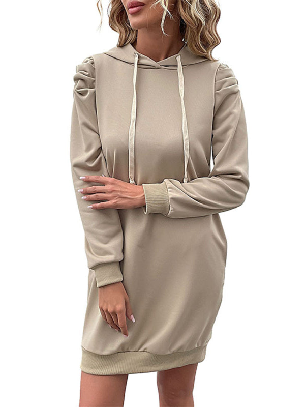 Women's solid color long sleeve sweatshirt dress