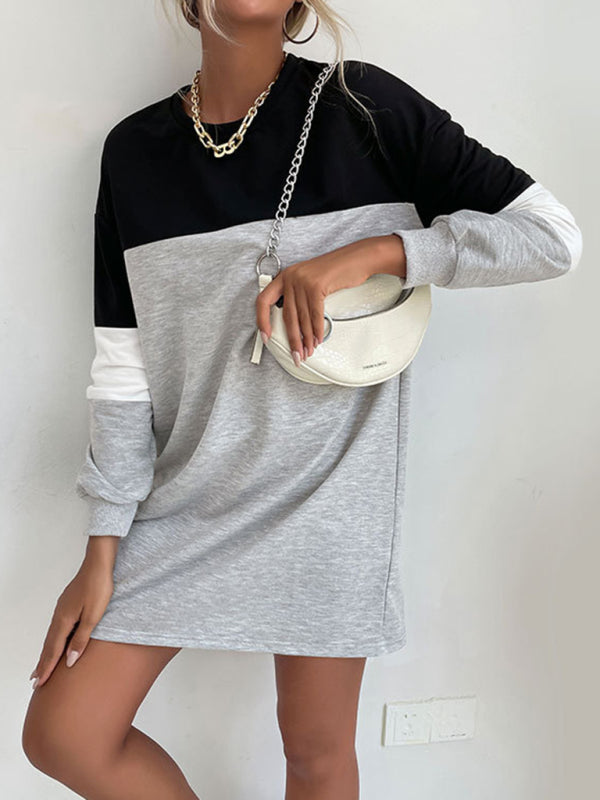 Women's long sleeve color block sweatshirt dress