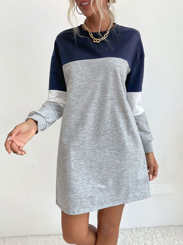 Women's long sleeve color block sweatshirt dress