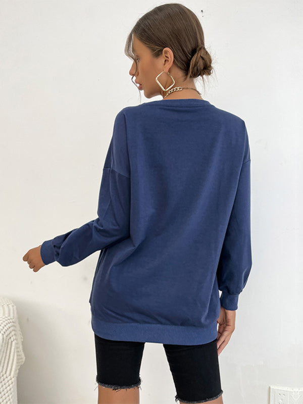 नई गोल गर्दन लंबी आस्तीन वाली स्वेटर लेटर स्वेटशर्ट