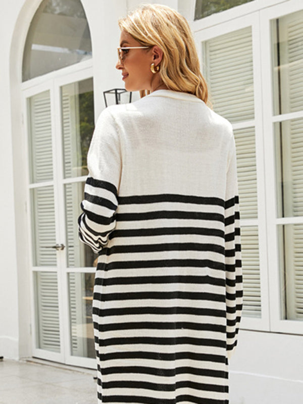 Long casual striped loose long-sleeved sweater cardigan