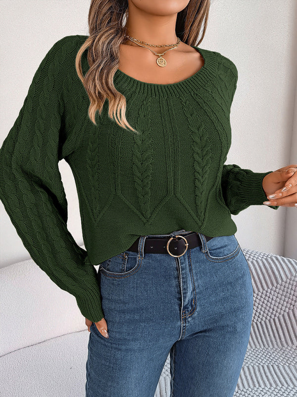 Casual solid color twist long-sleeved pullover sweater