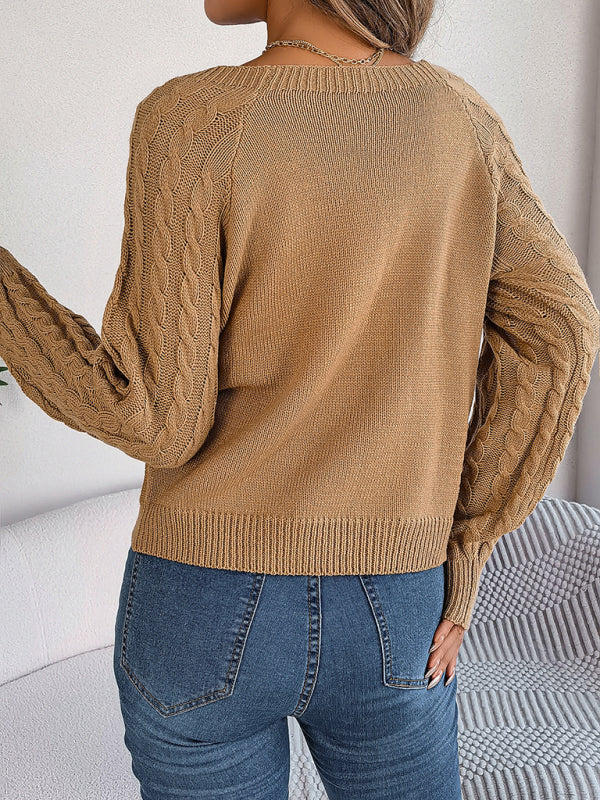Casual solid color twist long-sleeved pullover sweater