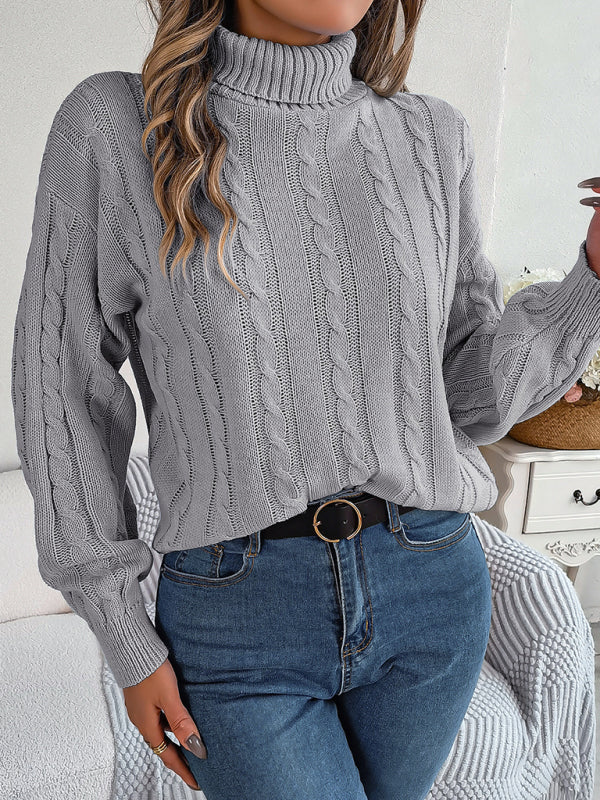 Casual solid color twist long-sleeved turtleneck sweater