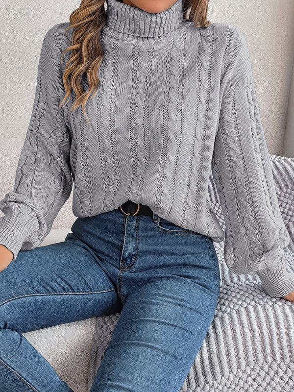 Casual solid color twist long-sleeved turtleneck sweater