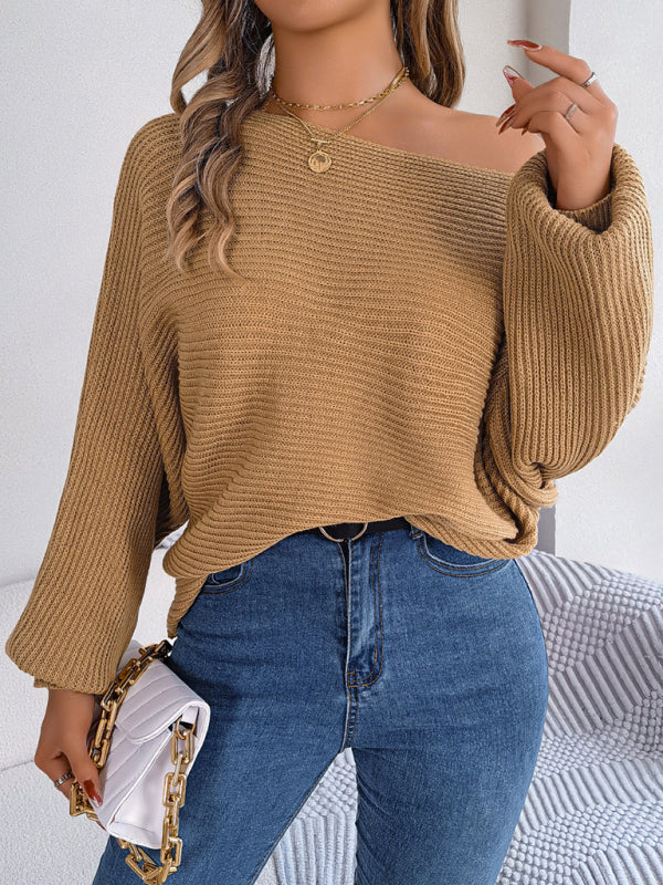 Casual loose solid color bat sleeve pullover sweater