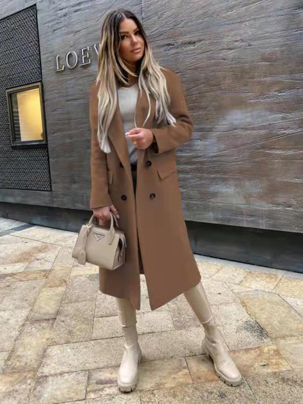 Women's long sleeve collar double breasted coat