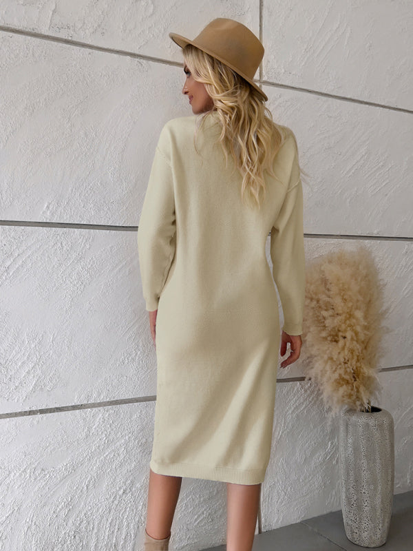 Casual round neck sweater dress