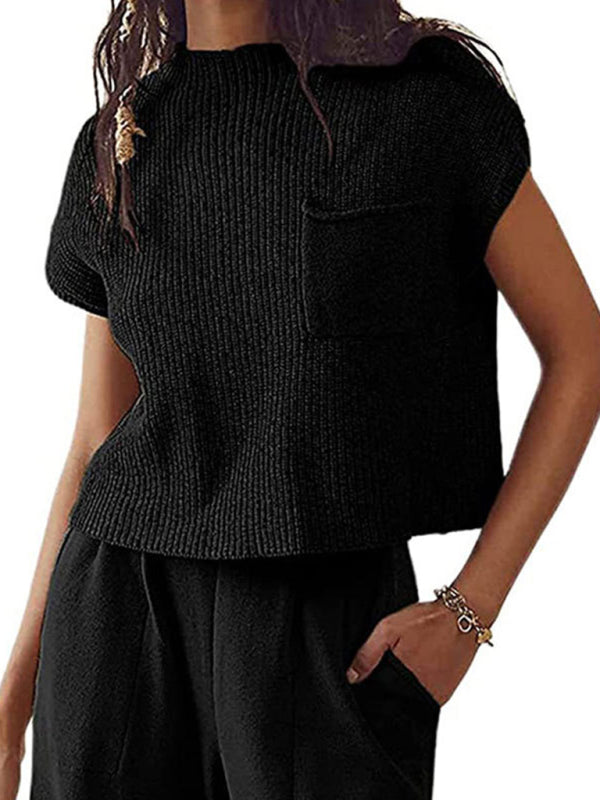 Women's Knitted Sleeveless Pocket Casual Pullover Vest