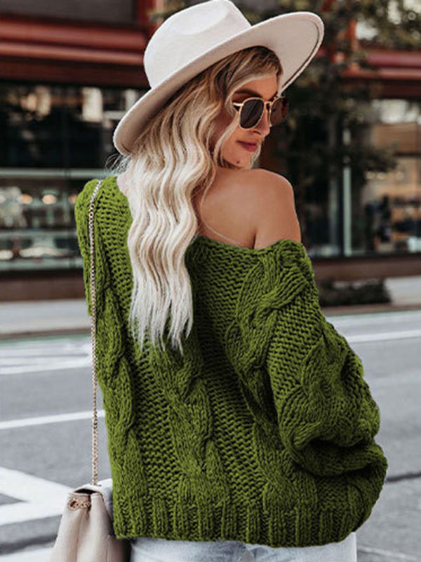 女款寬鬆針織毛衣歐美圓領時尚套頭毛衣