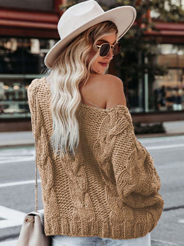Women's loose knitted round neck pullover sweaters