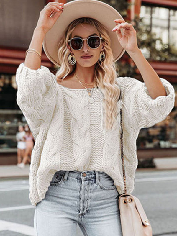 Women's loose knitted round neck pullover sweater