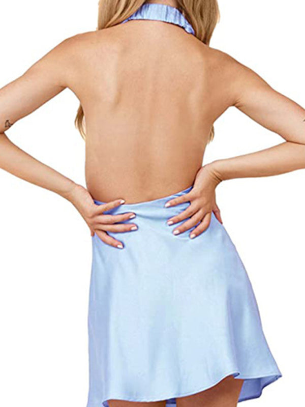 Slim fit crossover sleeveless backless halterneck dress