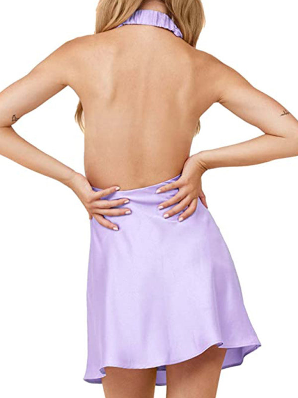 Slim fit crossover sleeveless backless halterneck dress
