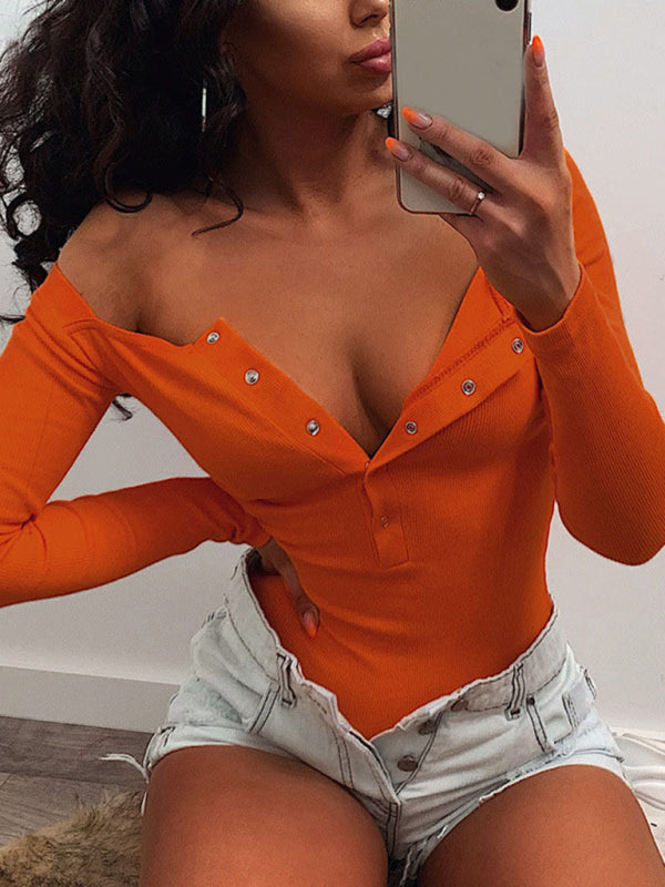 Tight Casual Buttoned Long Sleeve Bodysuit