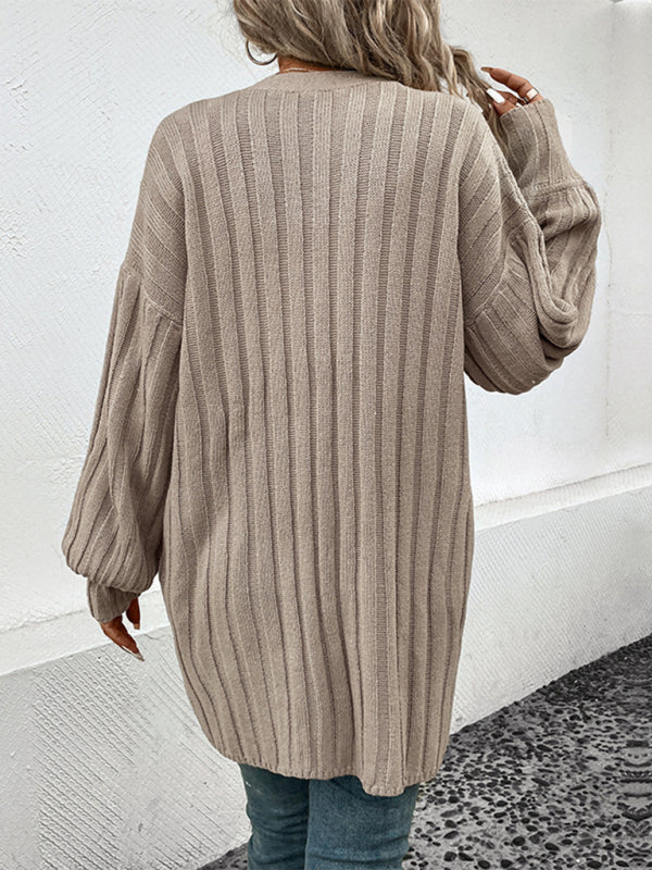 Women's long sleeve solid color sweater cardigan
