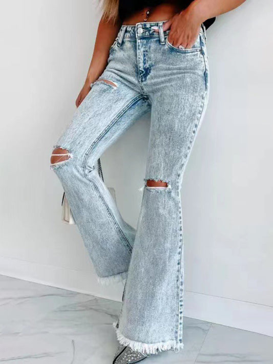 Women's Ripped Washed High Waist Jeans