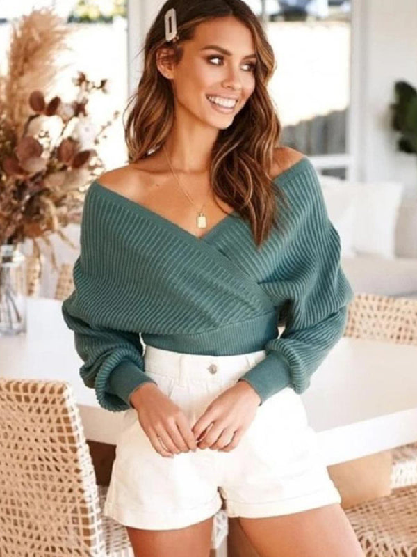 Women's off-shoulder long sleeve sweater